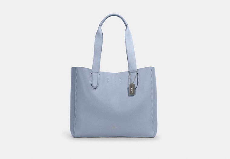 COACH®,DERBY TOTE BAG,Pebbled Leather,Large,Everyday,Silver/Mist,Front View