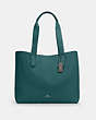 COACH®,DERBY TOTE BAG,Pebbled Leather,Large,Everyday,Silver/Dark Turquoise/Midnight,Front View