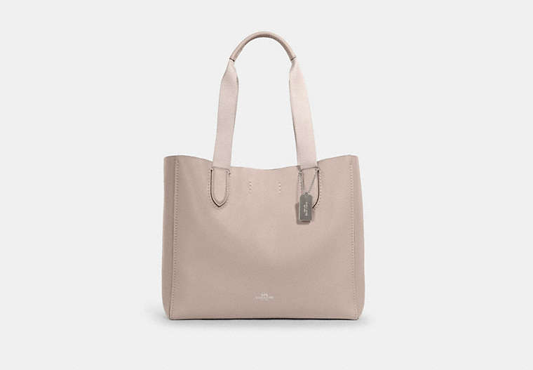 COACH®,DERBY TOTE BAG,Pebbled Leather,Large,Everyday,Silver/Grey Birch Wine,Front View