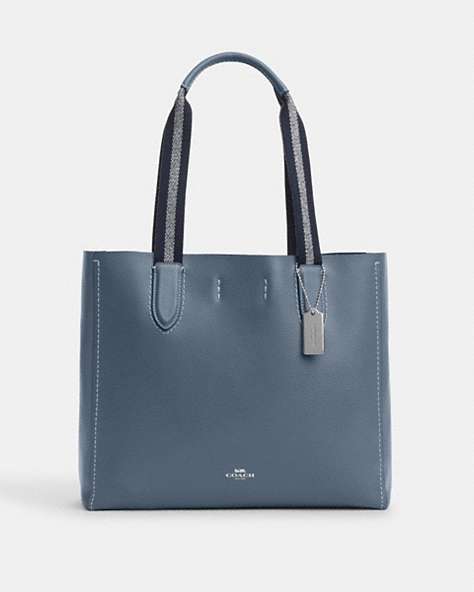 COACH®,DERBY TOTE,Pebbled Leather,Large,Everyday,Silver/Light Mist,Front View