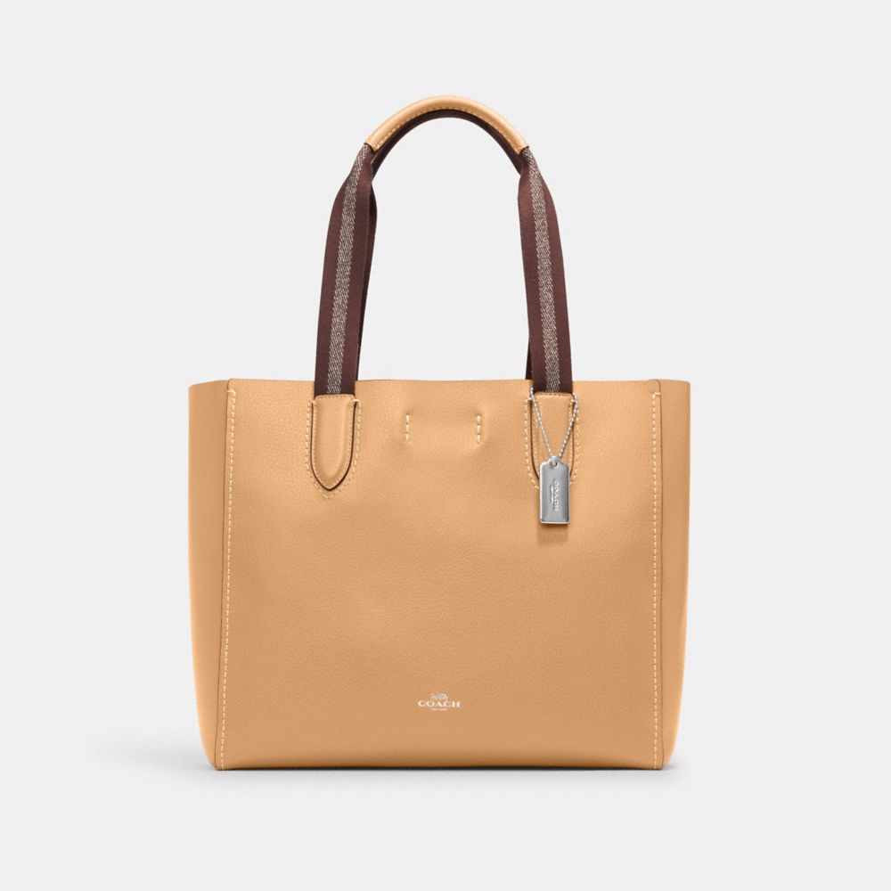 COACH®,Derby Tote Bag,Leather,Tote,Gold Metal,Work,Beige,Front View