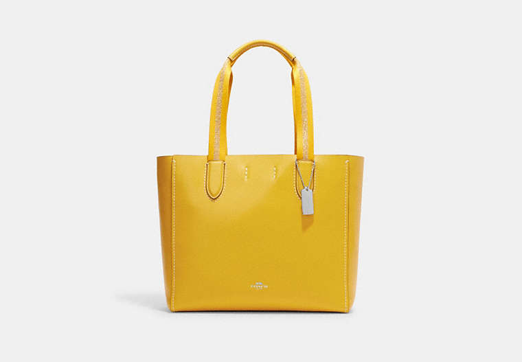 COACH®,DERBY TOTE BAG,Pebbled Leather,Large,Everyday,Silver/Canary,Front View