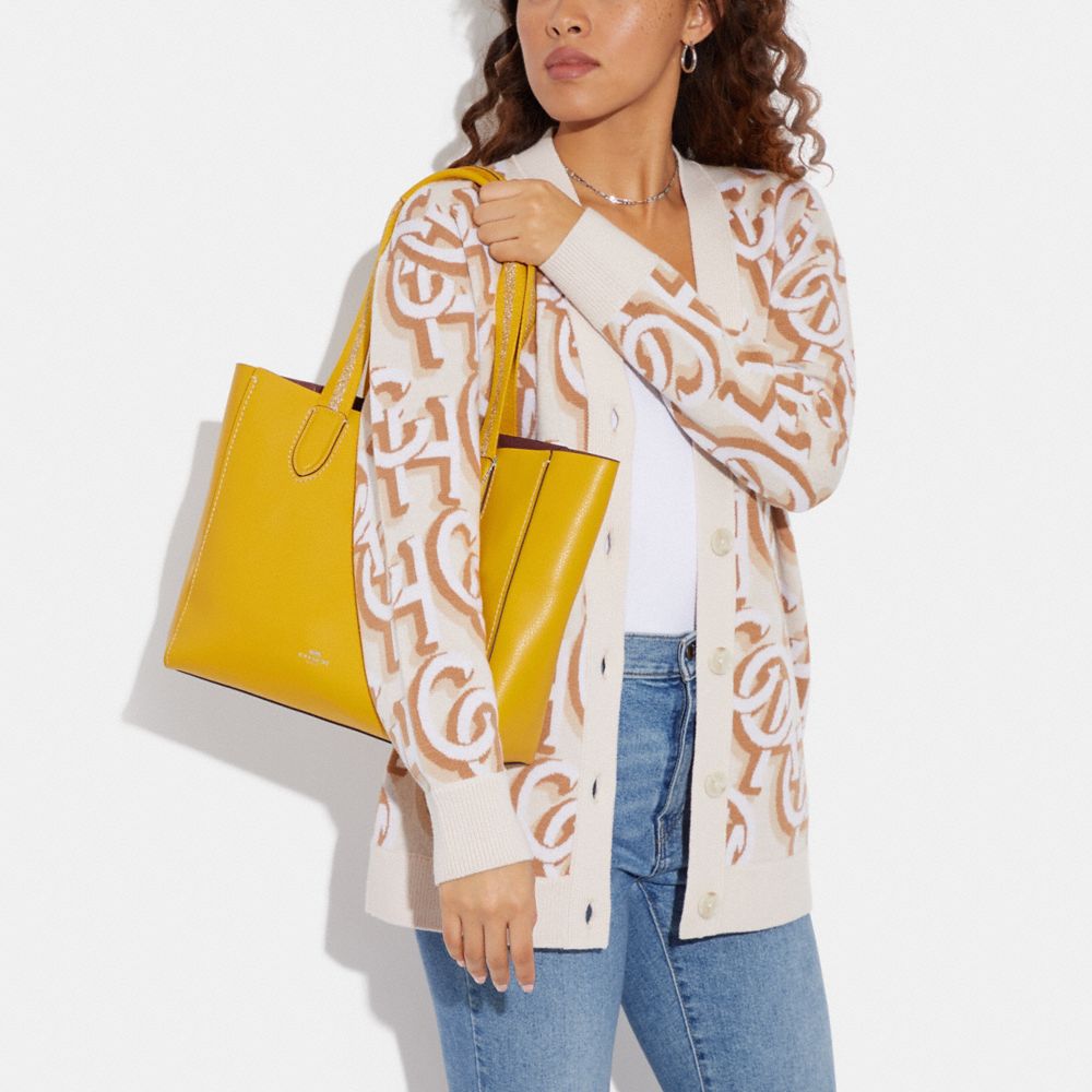 COACH®,Derby Tote Bag,Leather,Tote,Gold Metal,Work,Mustard,Detail View