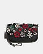 COACH®,SMALL CLUTCH WITH TEA ROSE APPLIQUE,Leather,Black Copper/Black,Front View
