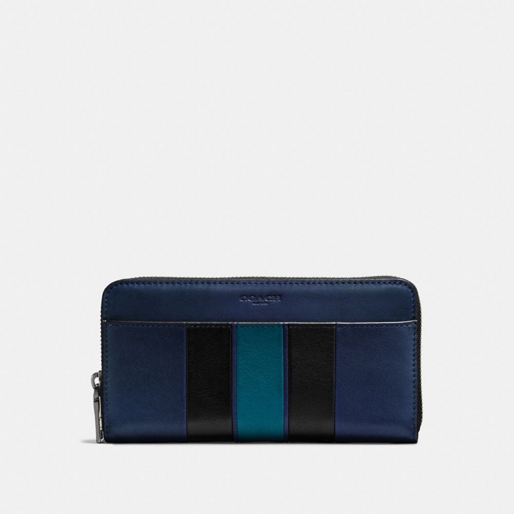 COACH®,ACCORDION WALLET WITH VARSITY STRIPE,Leather,Midnight/Black/Dark Denim,Front View image number 0