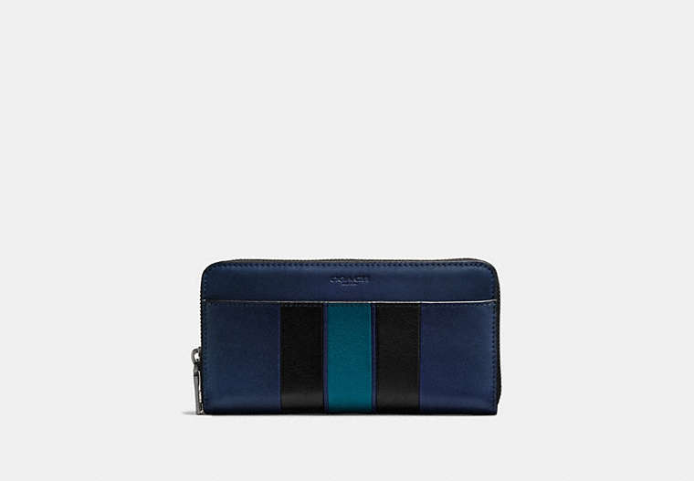 COACH®,ACCORDION WALLET WITH VARSITY STRIPE,Leather,Midnight/Black/Dark Denim,Front View image number 0