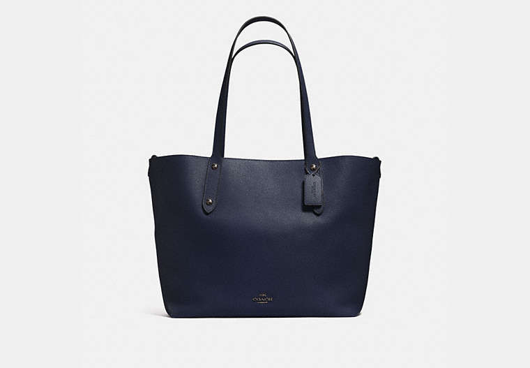 COACH®,LARGE MARKET TOTE,Leather,Large,Navy/Teal/Dark Gunmetal,Front View