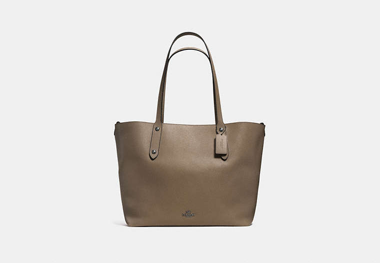 COACH®,LARGE MARKET TOTE,Leather,Large,Dark Gunmetal/Fatigue,Front View