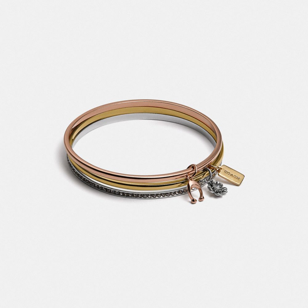 COACH®,COACH SIGNATURE BANGLE SET,Metal,Gold/Silver Rosegold,Front View