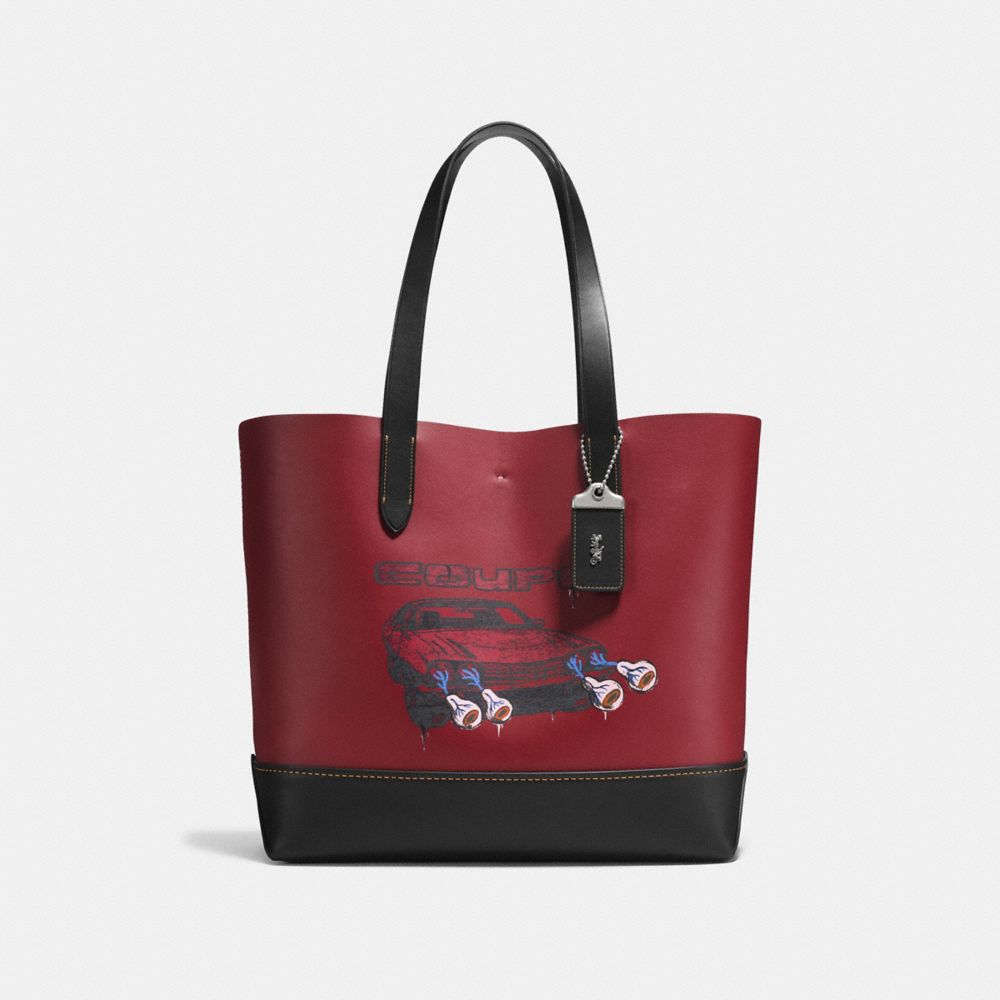 COACH®,GOTHAM TOTE IN GLOVE CALF LEATHER WITH WILD CAR PRINT,Leather,Large,Cardinal/Dark Saddle,Front View