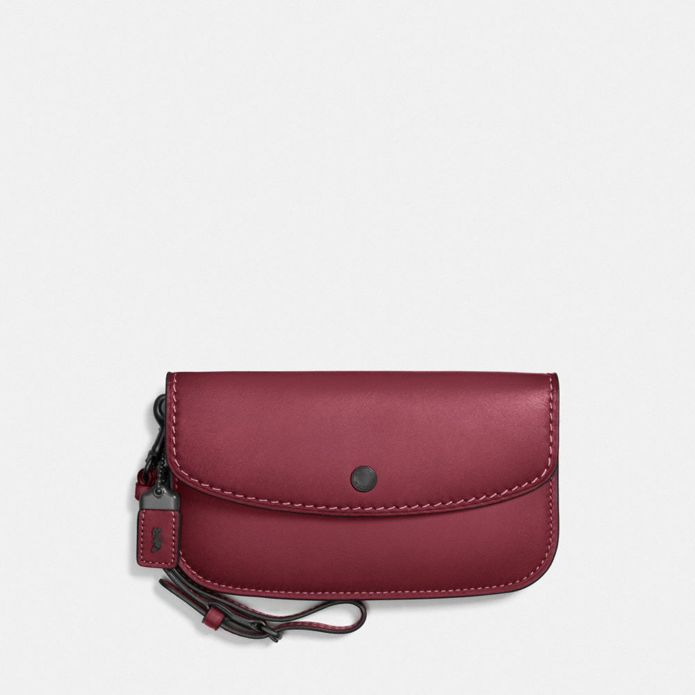 COACH®,CLUTCH,Leather,Black Copper/Bordeaux,Front View