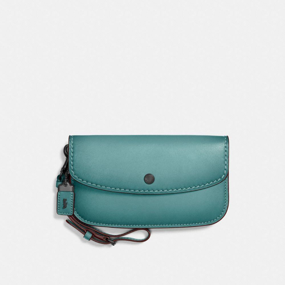 COACH®,CLUTCH,Leather,Pewter/Marine,Front View