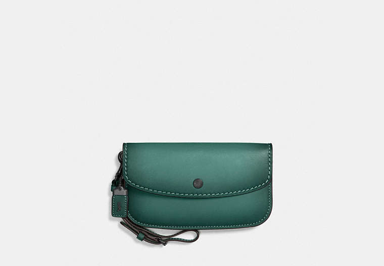 COACH®,CLUTCH,Leather,Black Copper/Dark Turquoise,Front View