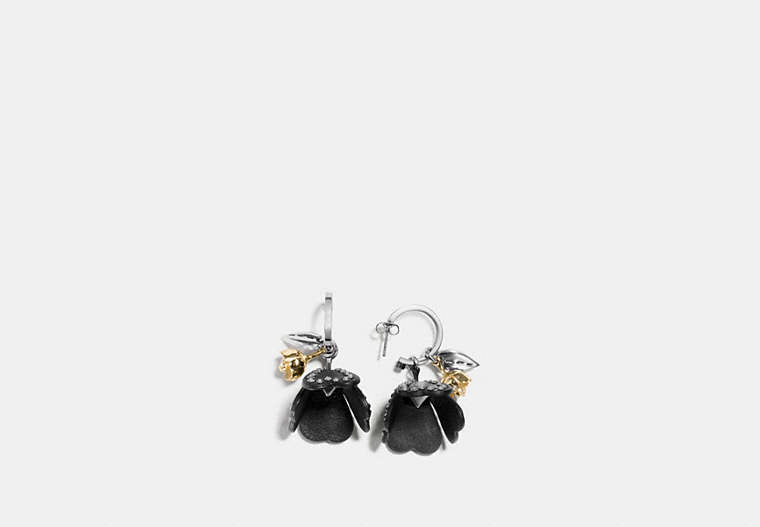COACH®,STUDDED TEA ROSE EARRINGS,Mixed Material,GOLD/BLACK,Front View