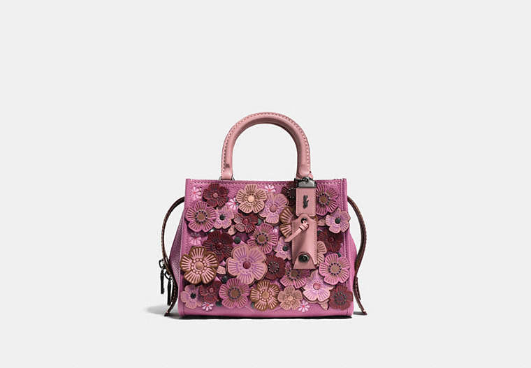 COACH®,ROGUE BAG 25 WITH TEA ROSE,Leather,Medium,Black Copper/Dusty Rose,Front View