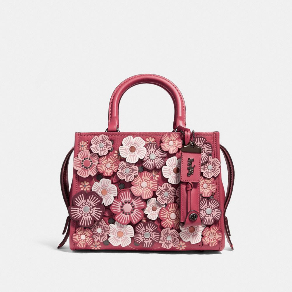 COACH®,ROGUE BAG 25 WITH TEA ROSE,Leather,Medium,Black Copper/Washed Red,Front View