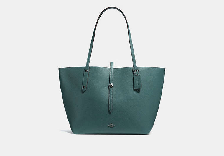 COACH®,MARKET TOTE,Pebbled Leather,X-Large,Gunmetal/Dark Turquoise,Front View