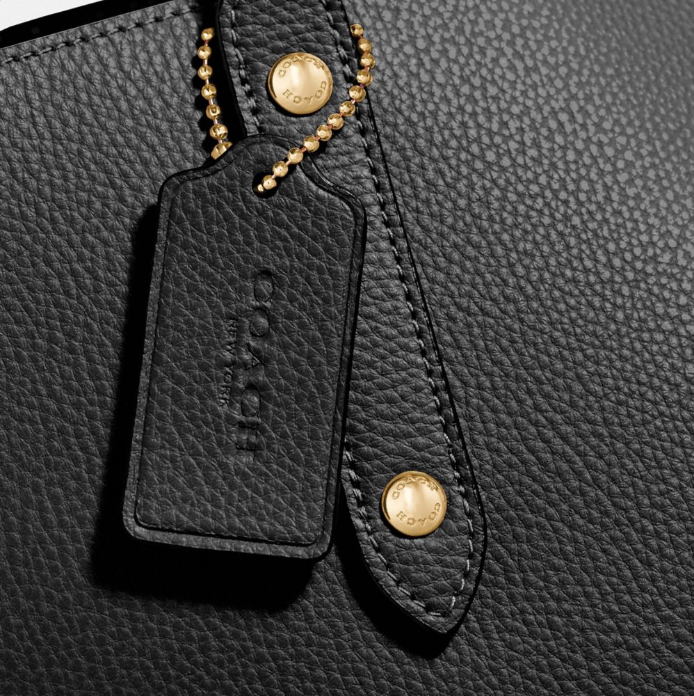 Black Leather-Look Gold Zip Tote Bag