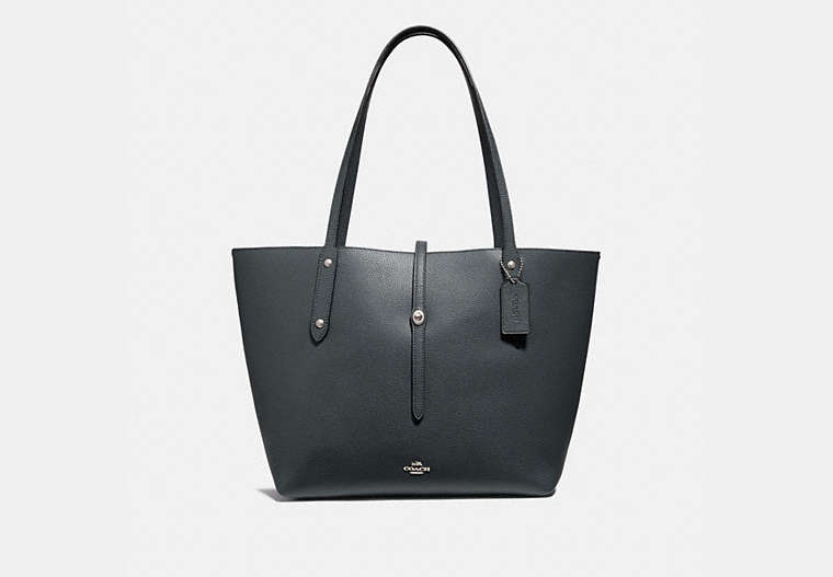 COACH®,MARKET TOTE,Pebbled Leather,X-Large,Silver/Midnight Navy,Front View