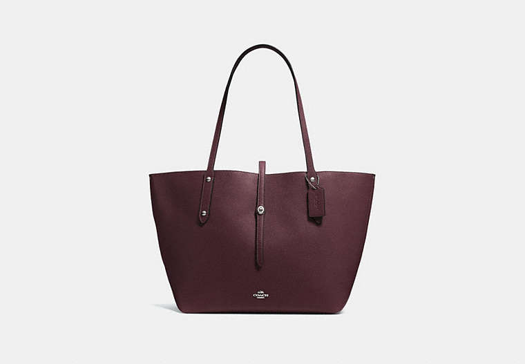 COACH®,MARKET TOTE,Pebbled Leather,X-Large,Silver/Oxblood,Front View