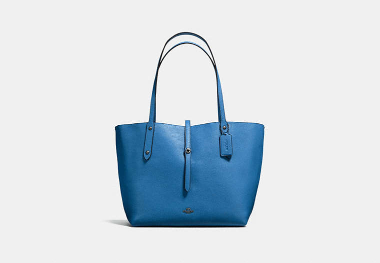 COACH®,MARKET TOTE IN PRINTED PEBBLE LEATHER,Leather,Large,DK/Lapis Teal Yankee Flrl,Front View