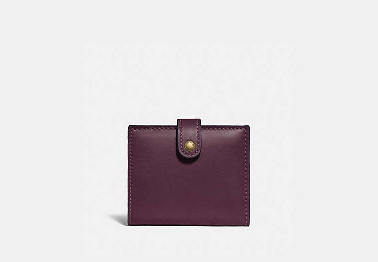 COACH®,SMALL TRIFOLD WALLET,Leather,Brass/Plum,Front View