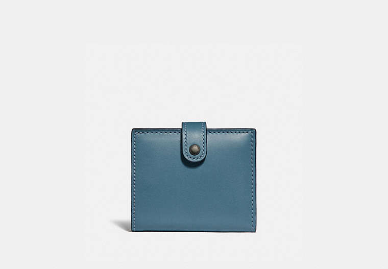 COACH®,SMALL TRIFOLD WALLET,Leather,Black Copper/Chambray,Front View
