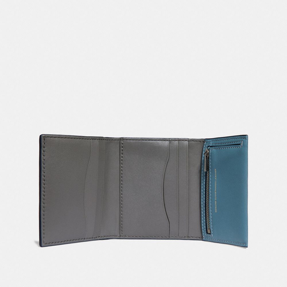 COACH®,PETIT PORTEFEUILLE À TROIS VOLETS,Cuir,Cuivre Noir/Chambray,Inside View,Top View