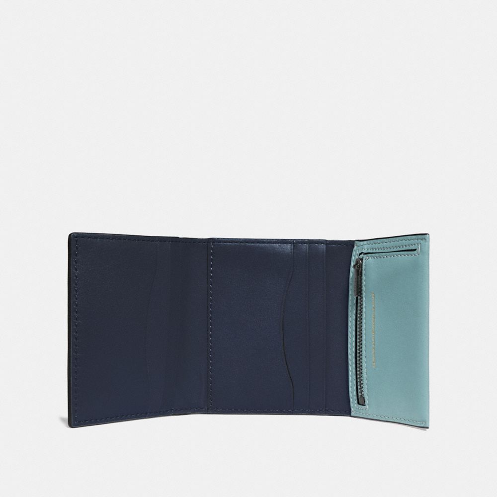 COACH®,SMALL TRIFOLD WALLET,Leather,V5/Light Teal,Inside View,Top View