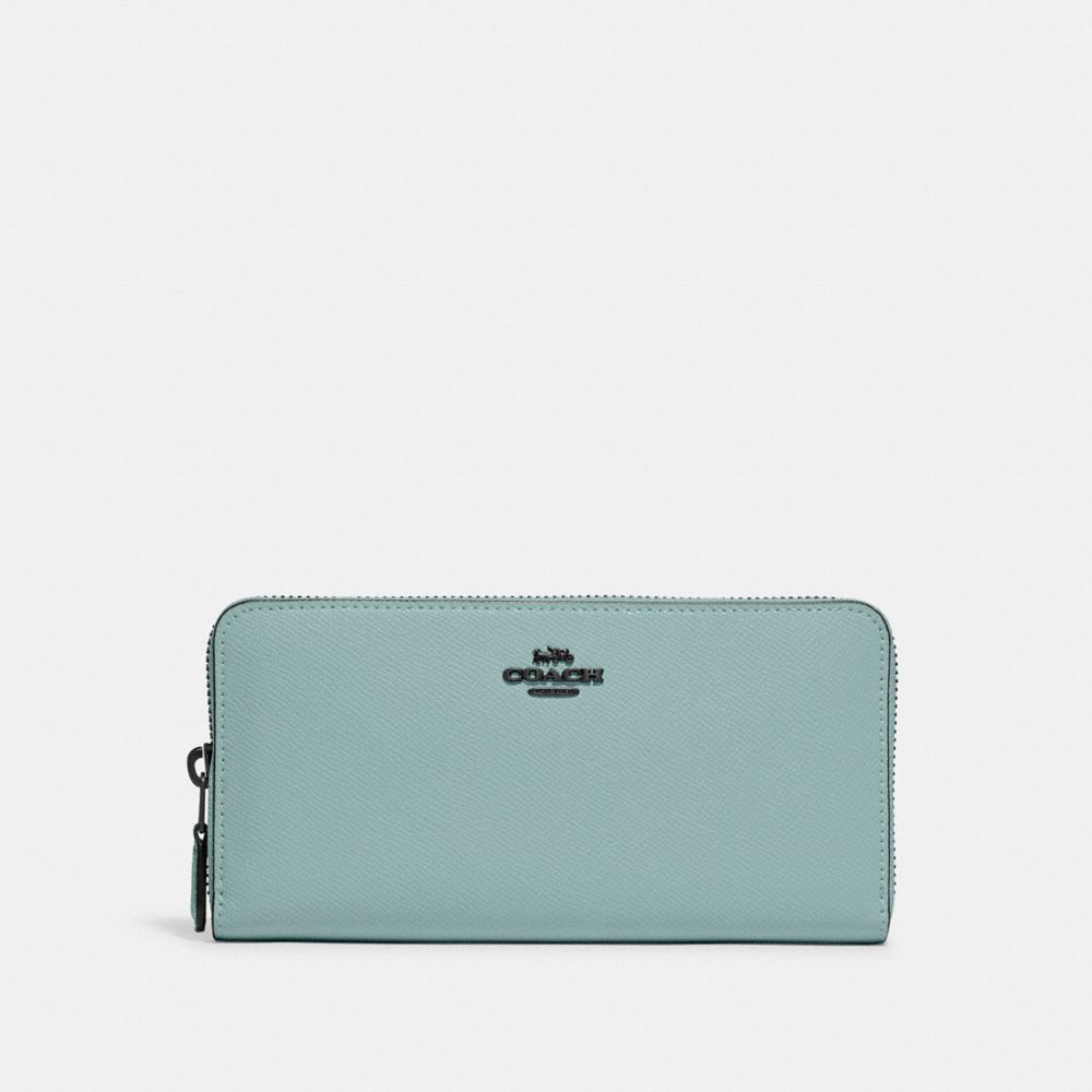 COACH®,PORTEFEUILLE ACCORDÉON À FERMETURE ÉCLAIR,Cuir fendu PU,Étain/Aqua,Front View