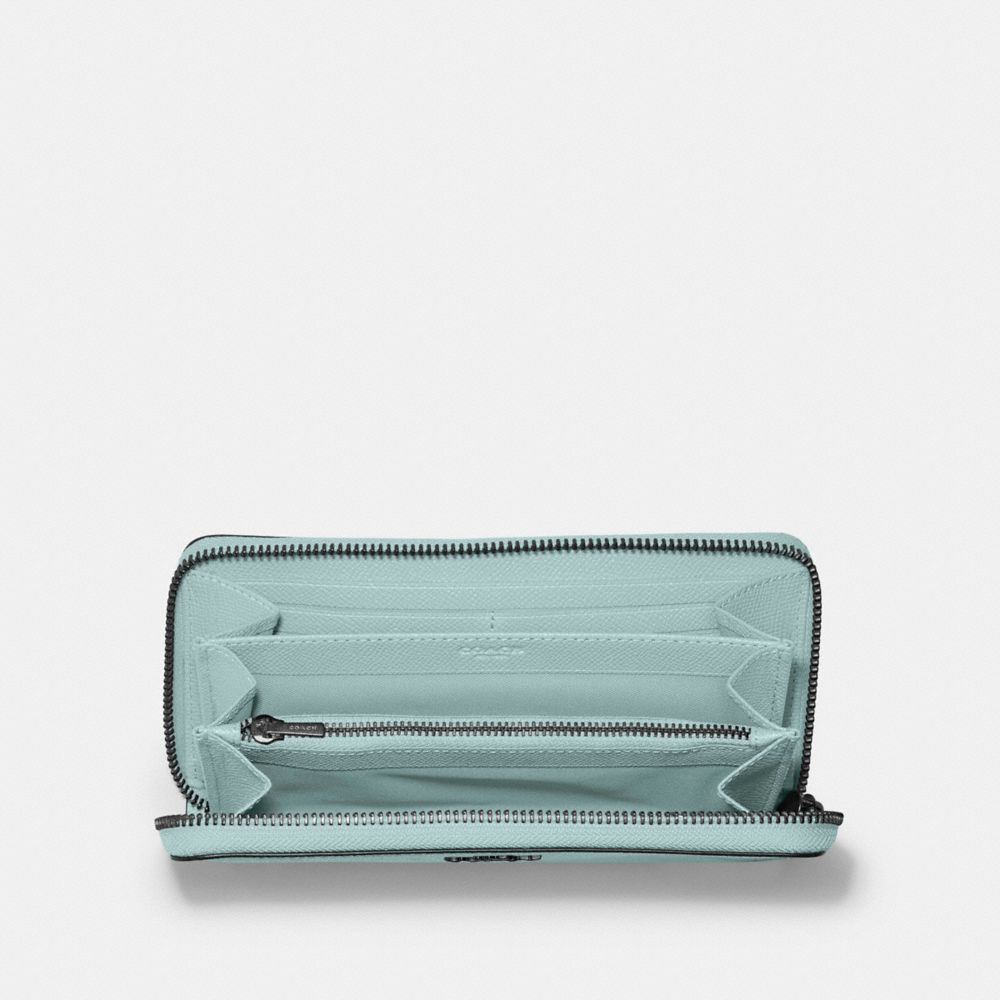 COACH®,ACCORDION ZIP WALLET,PU Split Leather,Mini,Pewter/Aqua,Inside View,Top View