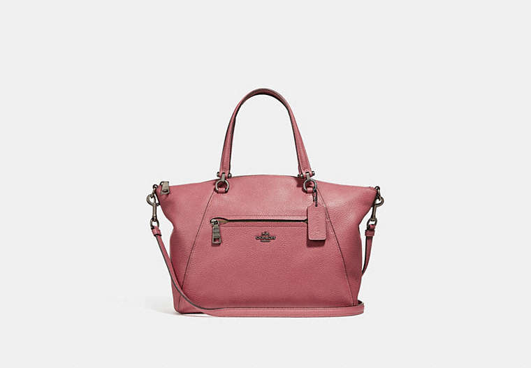COACH®,PRAIRIE SATCHEL,Pebbled Leather,Medium,Gunmetal/Washed Red,Front View