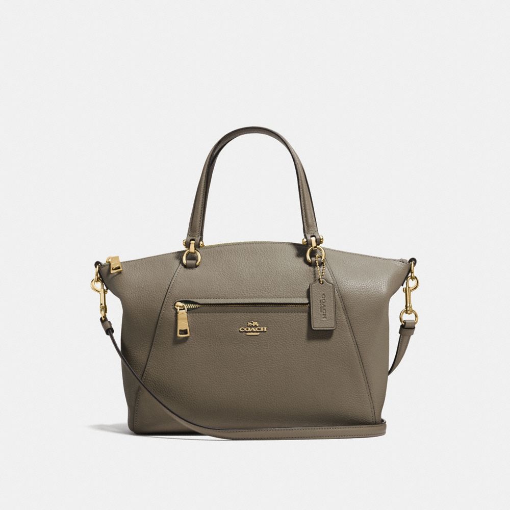 COACH®,PRAIRIE SATCHEL,Pebbled Leather,Medium,Gold/Moss,Front View
