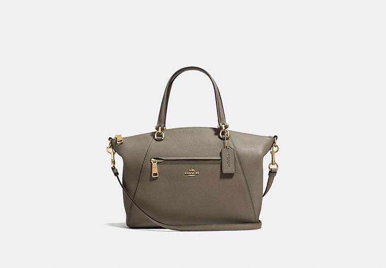 COACH®,PRAIRIE SATCHEL,Pebbled Leather,Medium,Gold/Moss,Front View