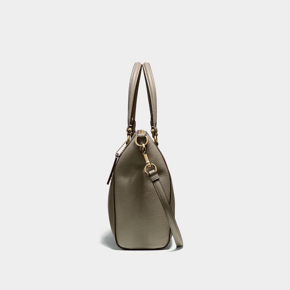 COACH®,PRAIRIE SATCHEL,Pebbled Leather,Medium,Gold/Moss,Angle View