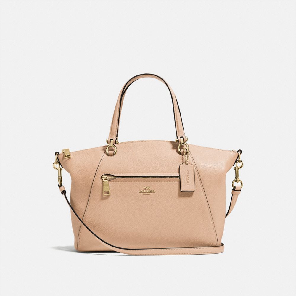 COACH®,PRAIRIE SATCHEL,Pebbled Leather,Medium,Light Gold/Beechwood,Front View