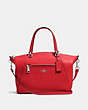 COACH®,PRAIRIE SATCHEL,Pebbled Leather,Medium,Silver/True Red,Front View