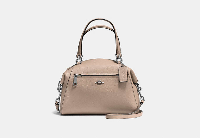 COACH®,PRAIRIE SATCHEL,Pebbled Leather,Medium,Silver/Stone,Front View