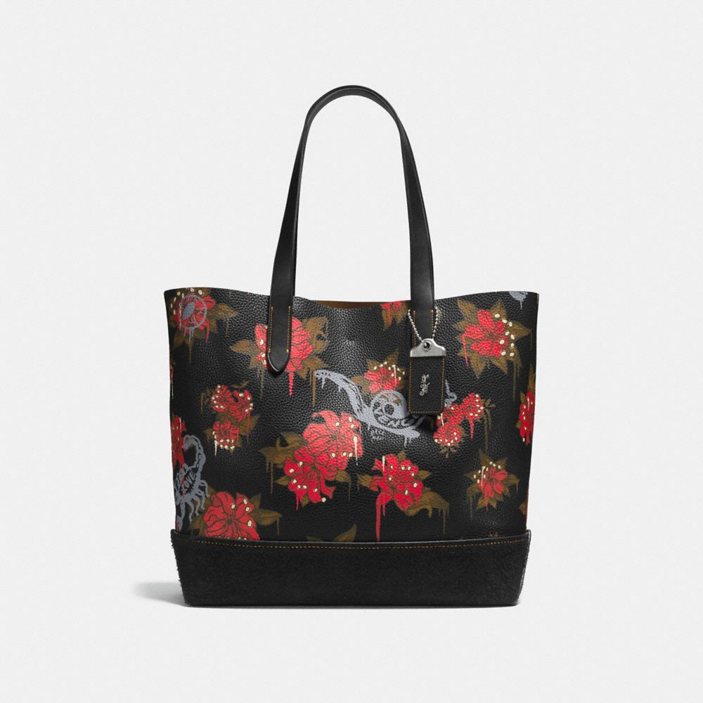 Gotham Tote In Pebble Leather With Wild Lily Print