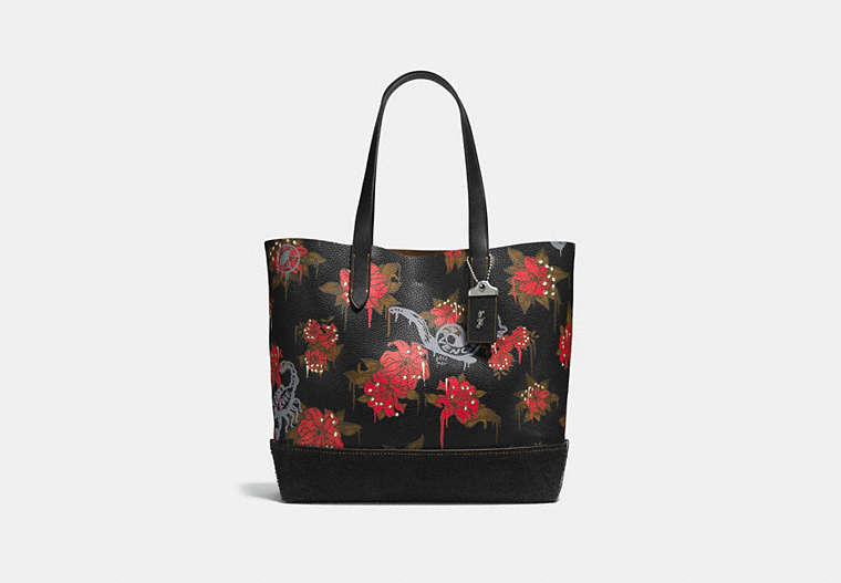 Gotham Tote In Pebble Leather With Wild Lily Print