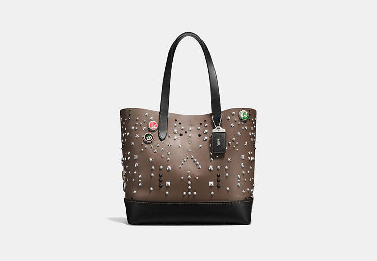 COACH®,GOTHAM TOTE IN GLOVE CALF LEATHER WITH STUDS,Leather,Large,MILITARY,Front View