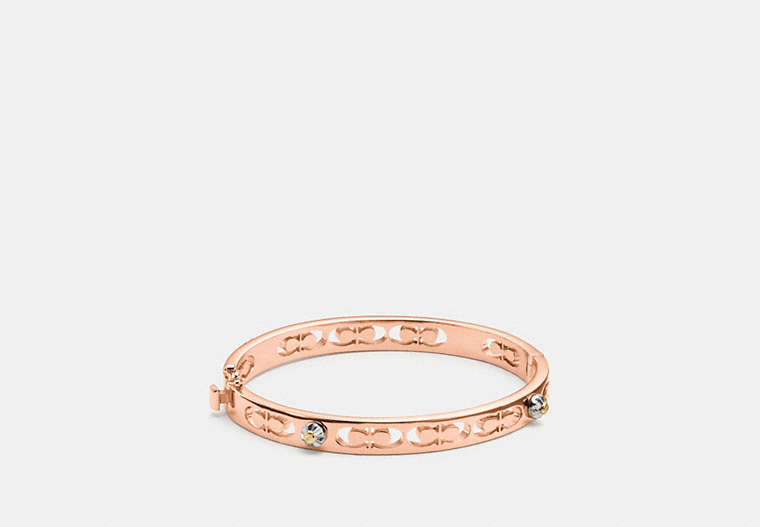 COACH®,DAISY RIVET SIGNATURE HINGED BANGLE,Plated Brass,Rose Gold,Front View