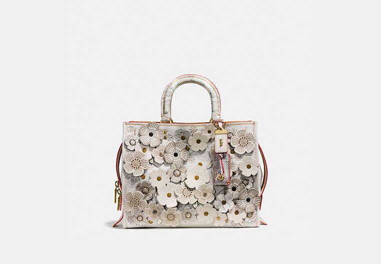 COACH®,ROGUE WITH SNAKESKIN TEA ROSE,reptile,Large,Brass/Chalk,Front View image number 0