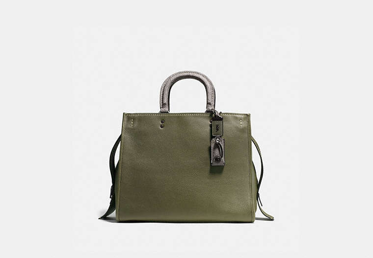 COACH®,ROGUE 36 WITH COLORBLOCK SNAKESKIN DETAIL,reptile,X-Large,Pewter/Olive,Front View image number 0