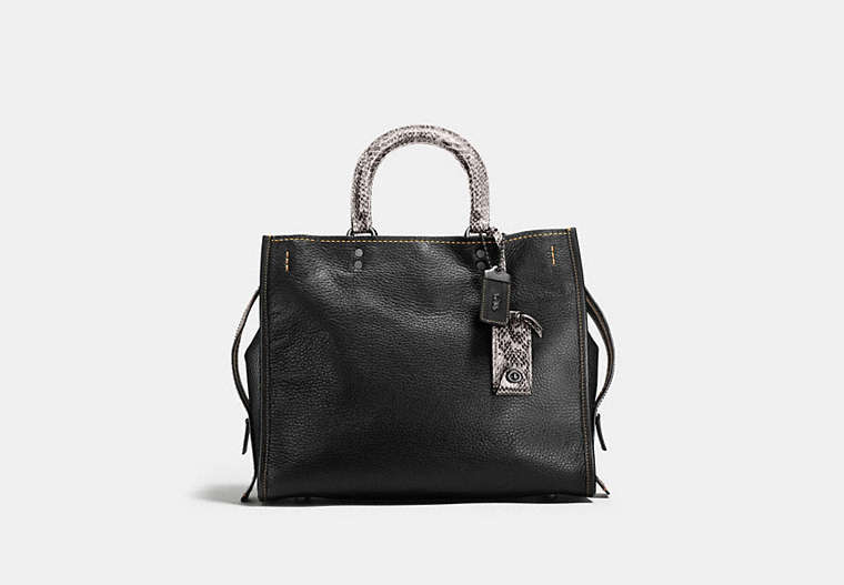 COACH®,ROGUE WITH COLORBLOCK SNAKESKIN DETAIL,reptile,Large,Black Copper/Black,Front View