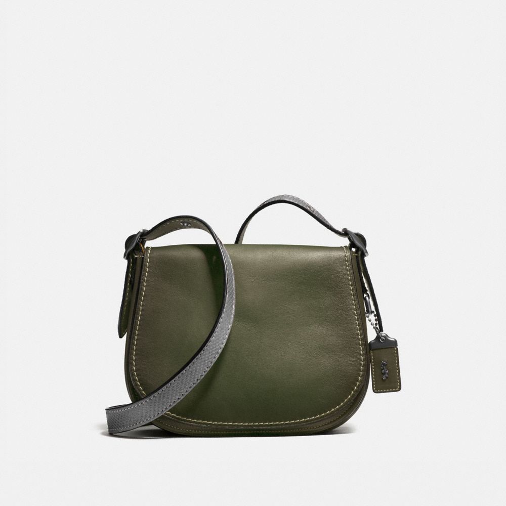 COACH®,SADDLE 23 WITH COLORBLOCK SNAKESKIN DETAIL,reptile,Small,Pewter/Olive,Front View
