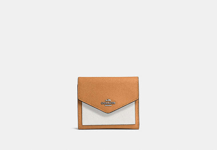 COACH®,SMALL WALLET IN COLORBLOCK,PU Split Leather,Silver/Light Saddle Chalk,Front View
