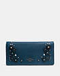COACH®,SLIM WALLET WITH TEA ROSE DETAIL,Leather,Dark Gunmetal/Mineral,Front View