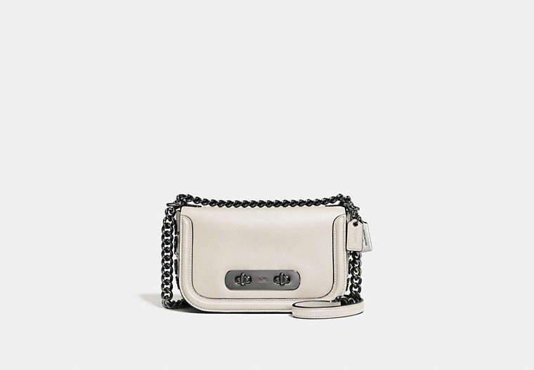 COACH®,COACH SWAGGER SHOULDER BAG 20 WITH WILLOW FLORAL,Leather,Chalk/Dark Gunmetal,Front View
