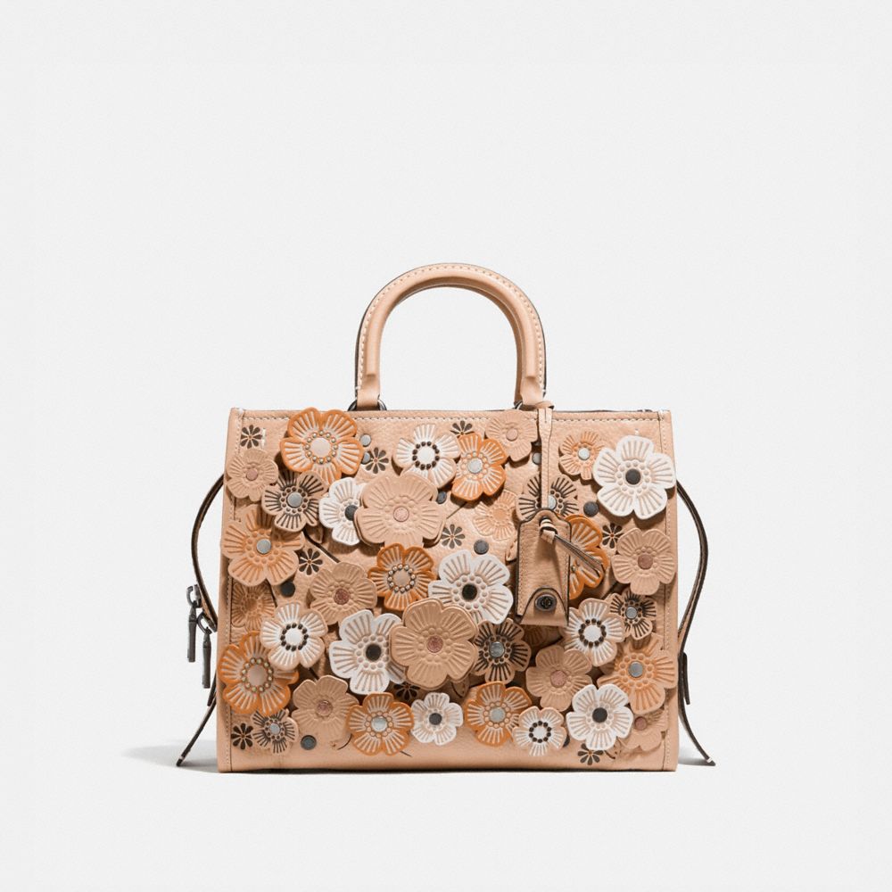 Coach 1941 Rogue Tote Bag with Linked Tea Rose Appliqué in Dark